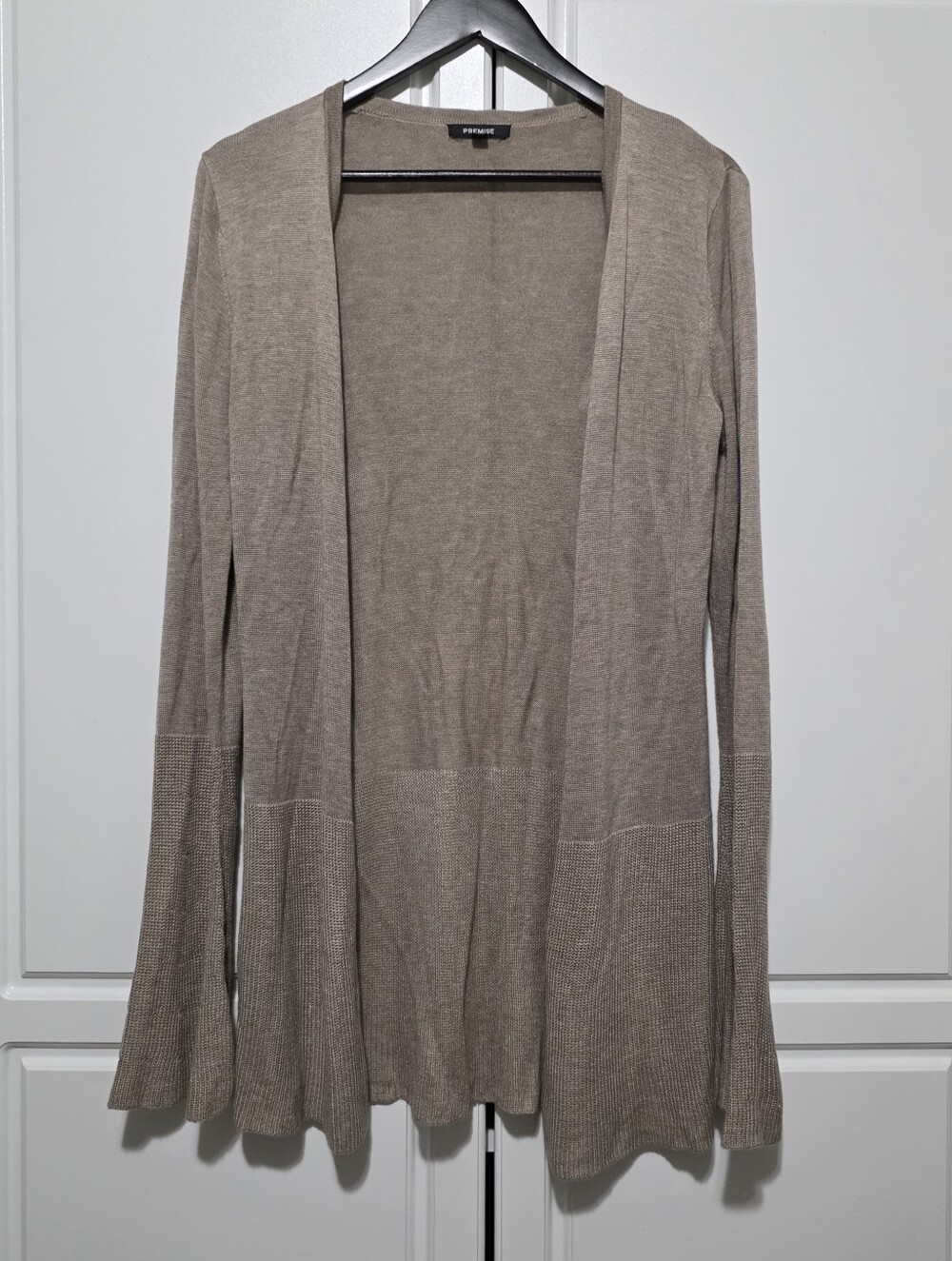 Premise Taupe Longline BellSleeve Lightweight Knit Open Front Cardigan Sweater